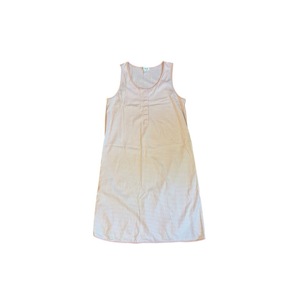 LAKE Pajamas Pima Cotton Striped Sleeveless Sleep Dress Nightgown Pink M